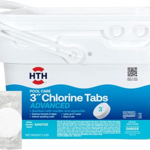 HTH 42052W Pool Care 3" Chlorine Tabs Advanced, Individually Wrapped Tablets - Swimming Pool Sanitizer with Clarifier & Algaecide, Destroys Bacteria & Algae, Delivers Clear Water All Season, 5 lbs