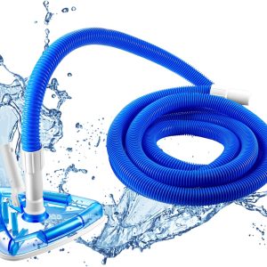 2 Pcs Swimming Pool Cleaning Kit 1-1/4 Inch x 18 ft Pool Vacuum Hose with Swivel Cuff Triangular Weighted Pool Vacuum Head Connect 1-1/4" or 1-1/2" Hose for Above Ground Inground Pools, Blue